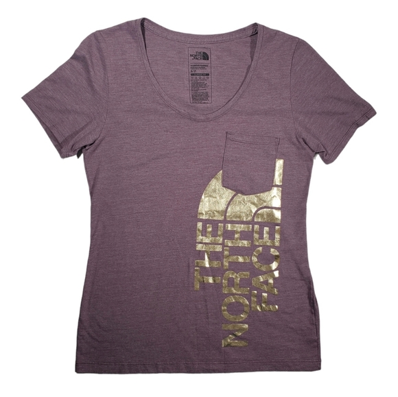 The North Face Gold Logo Scoop Neck Short Sleeve T-Shirt Size Small - Picture 1 of 9
